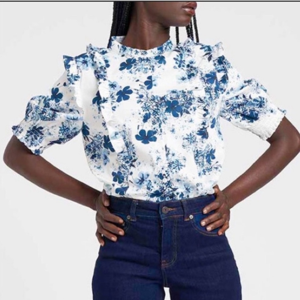 Erdem x Universal Standard Katina Short Sleeve Ruffle Blouse (their 2XS) 6 8 M
